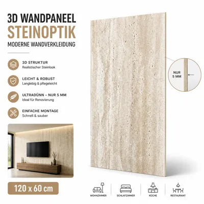 Produktbild von Wandpaneel Steinoptik 120x60 cm – Dekorative Wandverkleidung für Innenräume, Leicht & Pflegeleicht