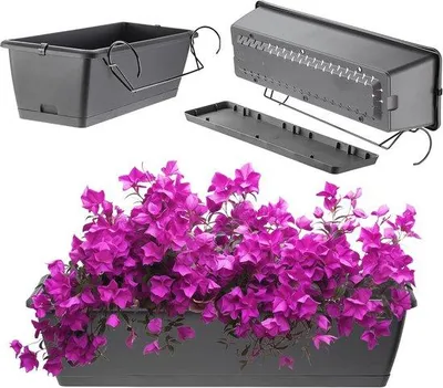 Productafbeelding van Bloembak 60 cm - Grijze Plantenbak van Kunststof - Weerbestendig en Robuust voor Balkon, Terras, en Vensterbank