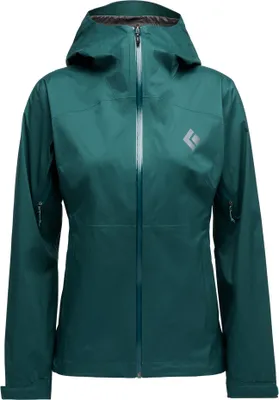 Hardshelljacke für Damen in Türkis von Black Diamond; Modell "Women"s Fineline Stretch Shell"; mit Kapuze und Reißverschluss.