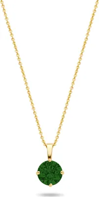 Produktbild von New Bling 9NBG-0589 Gold Halskette mit Zirkonia Anhänger Grün - 4mm - Ankerglied - 39+3+3cm - 0.8mm Dicke - 14 Karat - Gold