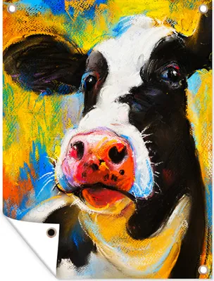 Produktbild von MuchoWow® 60x80 cm Outdoor-Poster Gartendeko Sichtschutz Garten Poster für den Garten  Gemälde - Ölfarbe - Kuh - Tiere