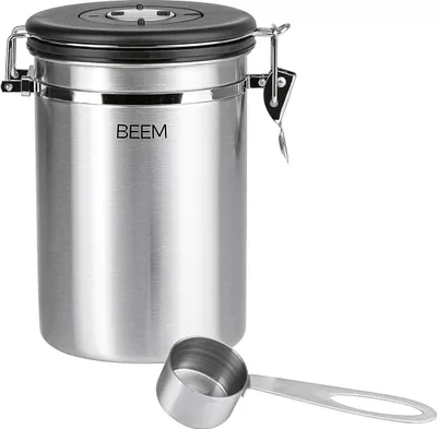 Produktbild von BEEM KAFFEEDOSE Vorratsdose mit Dosierlöffel 1,9 Liter Luftdicht aus Edelstahl mit Datumsanzeige 700 g Kaffee Aromadose CO2-Entlüftungsventil