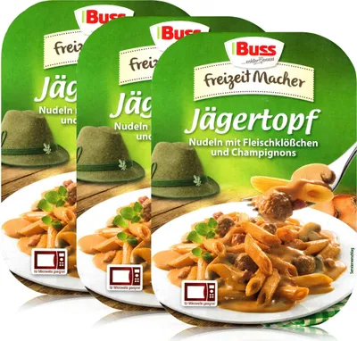 Produktbild von Buss Jägertopf Nudeln mit Fleischklößchen 300g - Fertiggericht (3er Pack)