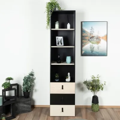 Produktbild von Jugendzimmer - Schrank Aalst 06, Farbe: Eiche / Creme / Schwarz - Abmessungen: 190 x 45 x 40 cm (H x B x T)