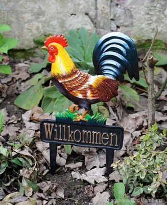 Produktbild von Gartenstecker Bodenstecker Beetstecker Hahn Willkommen Schild Garten antik-Stil