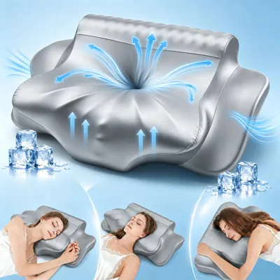 Produktbild von Nackenstützkissen Memory Foam, ergonomisch, kühlender Bezug, Grau, 62 x 35 cm