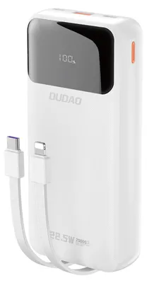 Image de Powerbank Dudao K15Pro 20000Mah 22.5W Pd Usb-C / Usb-A / Câbles Lightning et Usb-C intégrés - Blanc