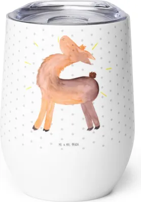 Produktbild von Mr. & Mrs. Panda Thermo Becher Lama Stolz - Weiß - Geschenk, edelstahl thermobecher, thermosbecher, kaffee tasse, Familie, Neustart, Beste Freundin, Hippie, Family, Lamas