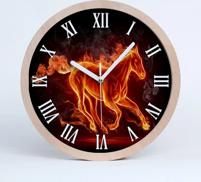 Produktbild von Holzuhr 25fi cm wanduhr - weiße Spitzen - Pferd in Flammen
