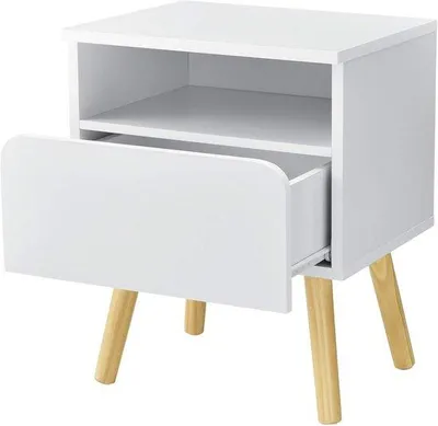 Produktbild von Nachttisch mit Schublade 50x40x34 cm - Weiß und Holz