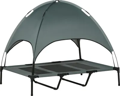 Produktbild von Haustierbett Baldachin Erhöht Outdoor Hundebett Dach Atmungsaktiv Taftstoff Grau 122X92X108Cm
