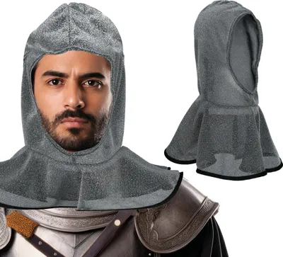 Immagine prodotto di Elmo da cavaliere medievale con cappuccio, accessorio per costumi di carnevale, colore: grigio
