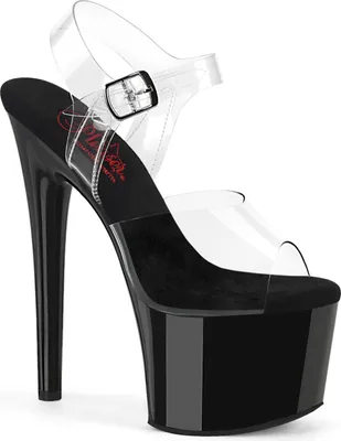 Produktbild von PASSION-708 Damen Sandale von Pleaser, Transparent Schwarz Glanz, EU 38, US 8