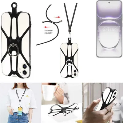 Produktbild von K-S-Trade 3in1 Handykette Handyband Handykordel Halsband Smartphone-Ring Handy-Ring kompatibel mit Oppo Reno12 Pro PJW110 Fingerhalterung Handyring