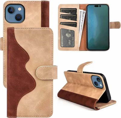 Produktbild von Für Apple iPhone 14 Plus Design Handy Tasche Braun Etuis Kunst-Leder Hülle Cover