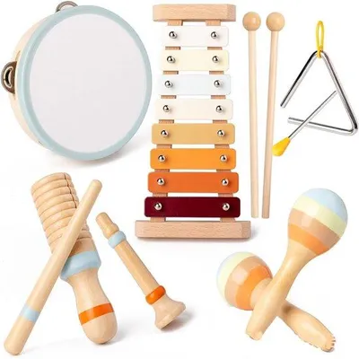 Produktbild von Holz-Musikspielzeug für Kinder, Montessori Musikspielzeug für Kinder im Alter von 1-5 Jahren, Holz-Baby-Schlagzeug, Kinder-Schlagzeug-Percussion-Musikspielzeug