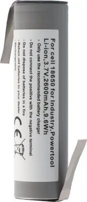 Produktbild von Akku 18650 für Industrie, Powertool, Li-ion, 3,7V, 2600mAh, 9,6Wh mit Lötfahne in Z-Form