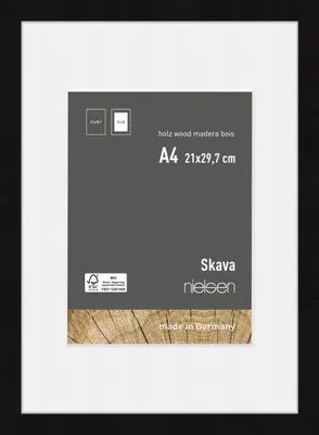 Produktbild von nielsen Holz Bilderrahmen Skava Schwarz, 21,0 x 29,7 cm (A4) - mit Passepartout 15x20 cm