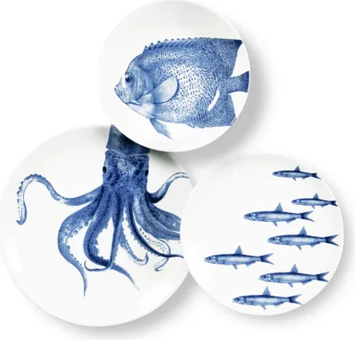 Image de Excelsa Set de vaisselle 3 pièces Faune&Flore Céramique Bleu Et Blanc