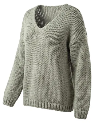 Produktbild von Strickpullover Damen warmer Grobstrickpulli 38 40 42 Langarmshirt V-Ausschnitt