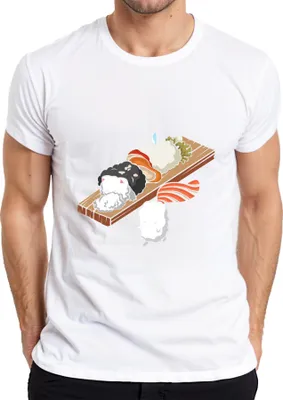 Obrázok produktu pre Kawaii Sushi Cute Onigiri Nigiri Cat Cartoon Japan Anime Pánske tričko, biele, M