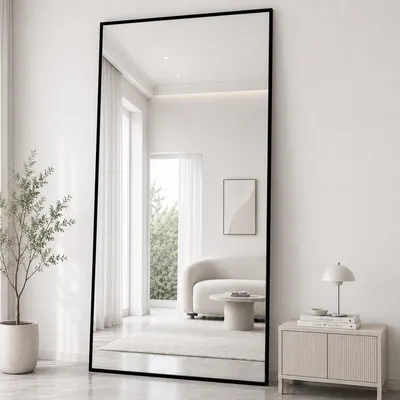Produktbild von Ganzkörperspiegel 218 x 102 cm Standspiegel Aluminium Schwarz Hartglas