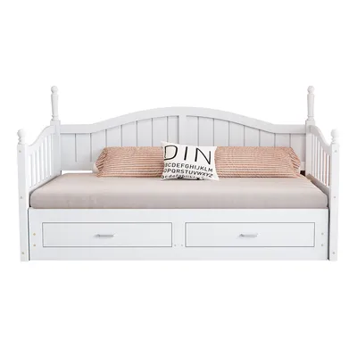 Produktbild von Schlafsofa mit römischen Säulen geschwungener Rückenlehne und Armlehnen Ausziehbares Multifunktionsbett 90/180*190cm Weiß