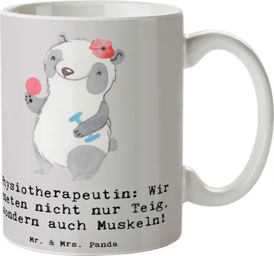 Produktbild von Mr. & Mrs. Panda Kaffeebecher Physiotherapeutin Humor - Grau Pastell - Geschenk, Lebensqualität, Fachwissen, Beruf, schöne tasse, Beweglichkeit, Berufe, Keramiktasse