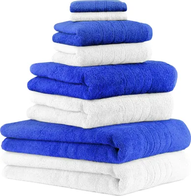 Produktbild von Betz 8-tlg. Handtuch-Set DELUXE  2 Badetücher 2 Duschtücher 2 Handtücher 2 Seiftücher 100% Baumwolle  Farbe: weiß und blau