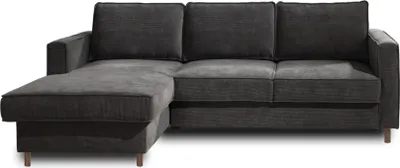 Produktbild von Lisa Design JAKE - Ecksofa mit Schlaffunktion - mit Bettkasten - 4-Sitzer - aus Velours - links , Dunkelgrau