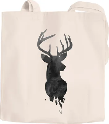 Produktbild von Jutebeutel Einkaufstasche Hirsch-Geweih Watercolor Deer Baumwolltasche Stoffbeutel Autiga® natur 2 lange Henkel