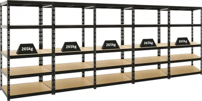 Produktbild von Mega Deal | 5x Schwerlastregal Tiger | HxBxT 180x90x60 cm | Fachlast 265kg | Schwarz