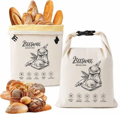 Produktbild von 2 Bienenwachstücher für Brot, 43 x 33 cm, natürliche Bienenwachstücher zur Aufbewahrung von Brot, mit Verschluss (Verschlussart nicht spezifiziert, z.B. Schnalle oder Reißverschluss)