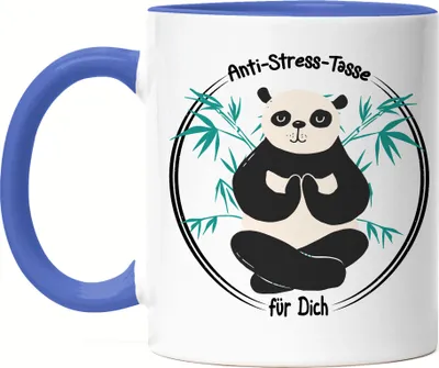 Produktbild von Anti-Stress Tasse Blau Meditation Lustig Spruch Ironie Panda Bär Geschenk-Idee Bürokollegen Chillen Yoga