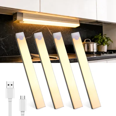Imagen del producto de Lámpara de bajo consumo regulable, 3000K, juego de 4 unidades, recargable por USB, con sensor de movimiento, ideal para la cocina