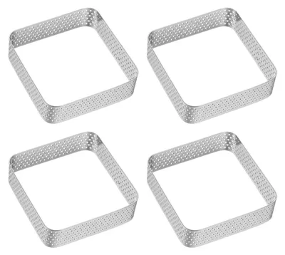 4 perforierte Backringe, quadratisch, 8,9 cm, Edelstahl