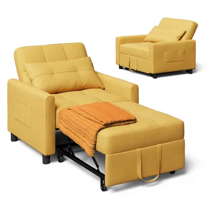 Zdjęcie produktu dla Bealife AR24 Sofa rozkładana, fotel rozkładany 3 w 1, leżanka z funkcją spania, z poduszkami, żółta