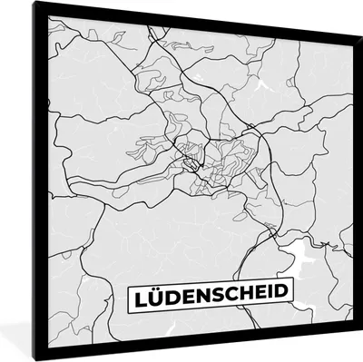 Produktbild von MuchoWow® Gerahmtes Poster Deutschland - Karte - Lüdenscheid - Karte - Stadtplan 40x40 cm - Poster mit Schwarzem Bilderrahmen Wandposter Rahmen Foto Bilder - Mit Rahmen - Wanddekoration Schlafzimmer