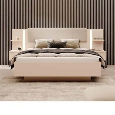 Produktbild von Polsterbett DASTO in Beige – modernes Bett mit Kopfteil, ohne Matratze(160x200cm) ohne LED