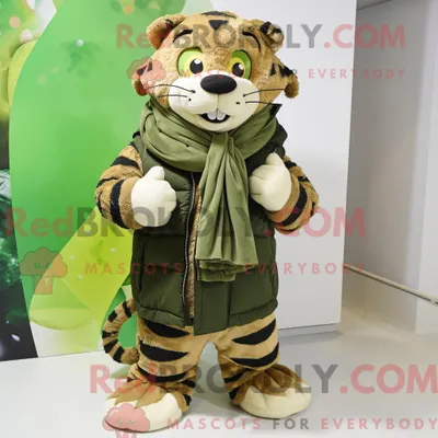 Produktbild von Olivgrünes REDBROKOLY Tiger-Maskottchenkostüm mit Parka und Schalklammern