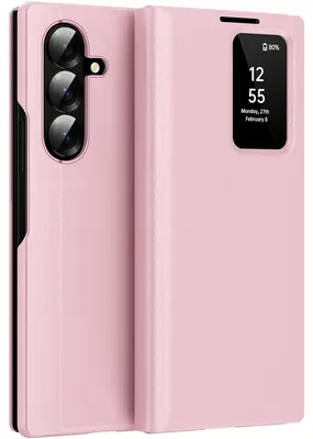 Produktbild von Leder Flip Case für Samsung Galaxy Z Fold 8 Ultra, Smart View Fenster Handyhülle mit Kartenfach Pink