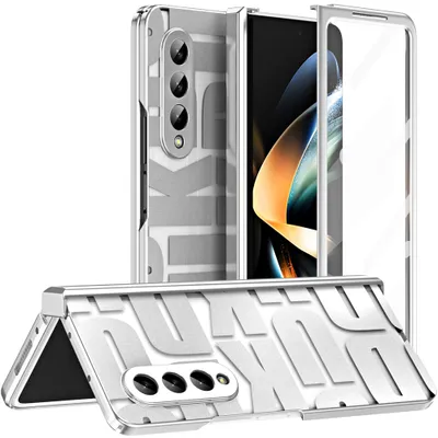 Obrázek produktu pro Pouzdro pro Samsung Galaxy Z Fold 4 5G, galvanizované průhledné pouzdro s ochranou displeje a pantu Stříbro