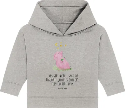 Produktbild von Mr. & Mrs. Panda Organic Baby Hoodie Schwein Glück 12. - 18. Monat - Heather Grey - Geschenk, Glücksbringer, Motivation, Ziele, Sterne, Kapuzensweatshirt, Lustige Sprüche