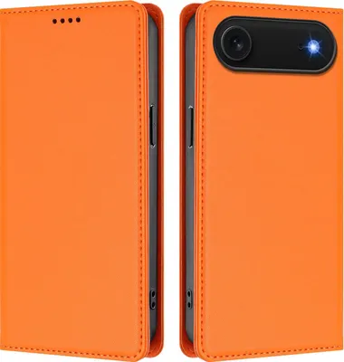 Produktbild von Handyhülle für iPhone Air, Kunstleder Klapphülle Stoßfeste Magnetische Hülle mit Ständer Orange