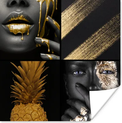 Produktbild von MuchoWow® Poster Collage - Farbe - Gold - Frauen 30x30 cm - Wandposter - Printing