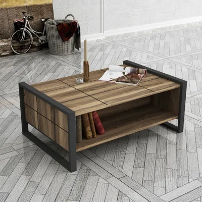 Produktbild von Couchtisch mit Metallfüßen Walnuss Lost | B 94,4 cm x H 38 cm x T 64,5 cm