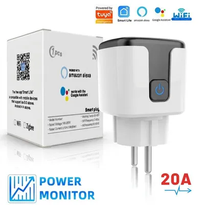 Produktbild von 20A Smart Steckdose mit App Steuerung,WLAN Steckdose,Smart Plug,Kompatibel mit EU Steckdosen,Zeitschaltuhr,Alexa & Google Home Kompatibel,Schwarz-weiß