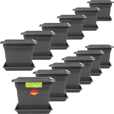 Produktbild von Eckiger Pflanzkübel anthrazit, 28x28, wetterfest, mit Untersetzer, 12er Set