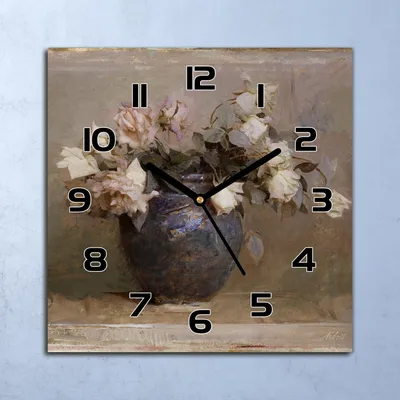 Produktbild von Wanduhr Echt-Glas-Küchenuhr Rosen in der Vase Quarz Lautlos 30x30 Deko Bilder