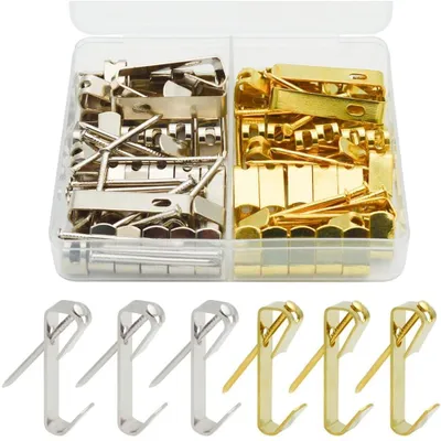 Produktbild von Set mit Bilderhaken, Aufhängehaken für stabile Rahmen, robuste Aufhänger mit Nägeln (gold, silber), 40 Stück